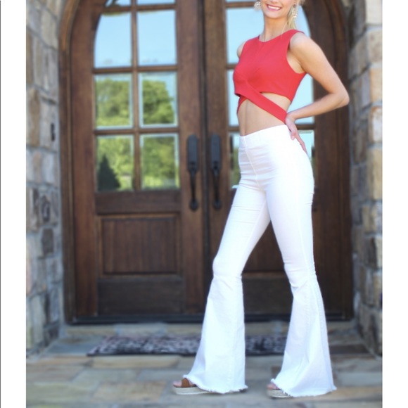 White Bell Bottoms with Frayed Hem - Picture 2 of 4